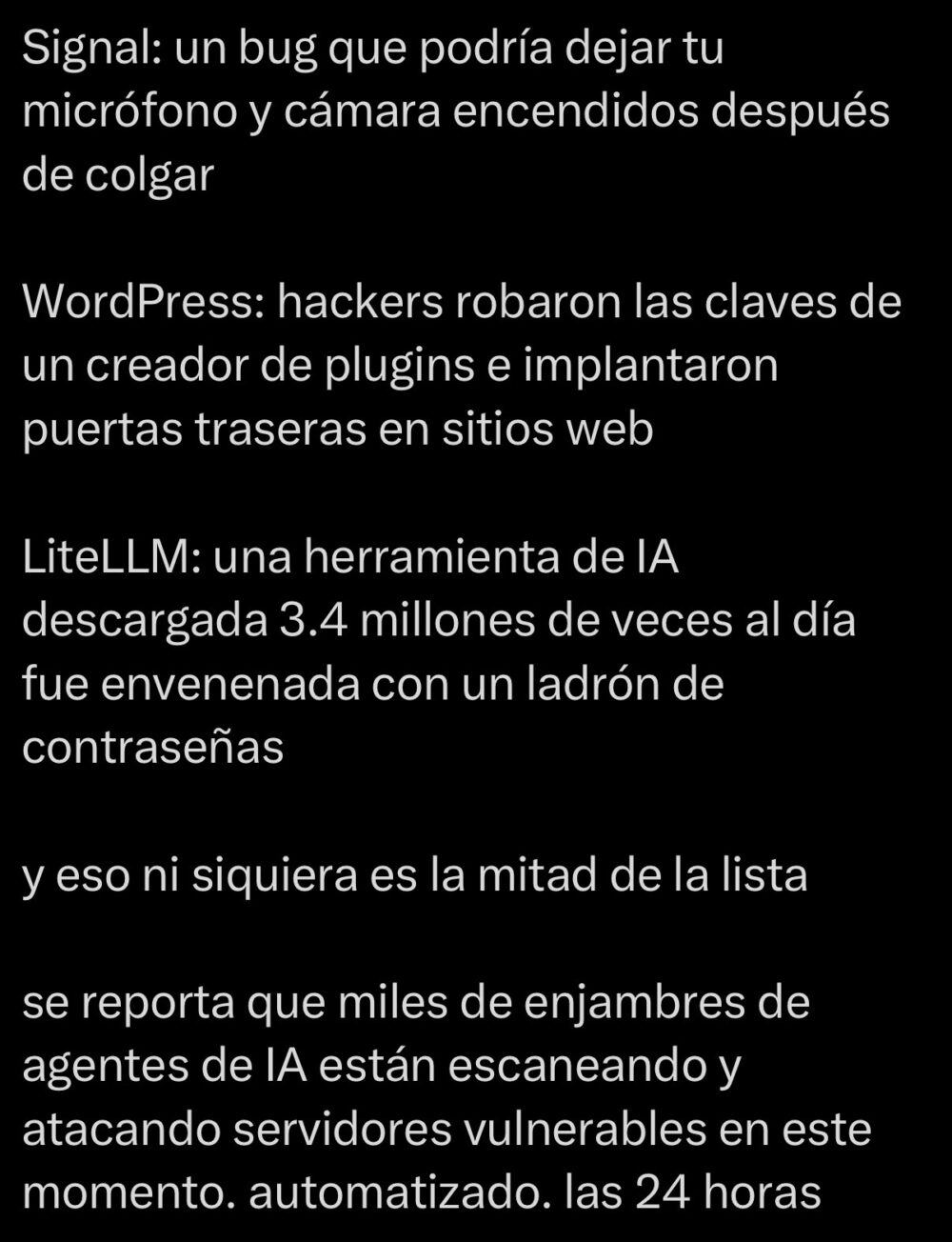 Todos los administradores de sistemas están dando acceso completo a las IAs para solucionar todos los agujeros de seguridad que las IAs acaban de descubrir. Exactamente así empezó Terminator.