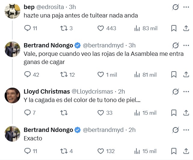 Ndongo está más salido que la nariz de Yolanda.