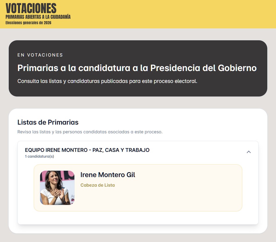 Las primarias de Podemos son un meme: solo se presenta Irene Montero.