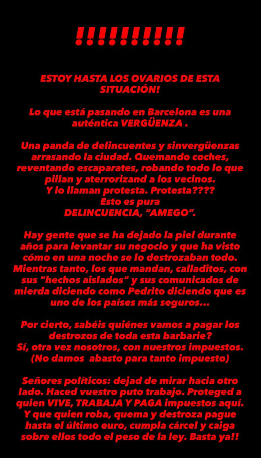 La modelo Jessica Goicoechea explota por la situación en Barcelona en sus stories de Instagram: “Esto es pura delincuencia, amego”.