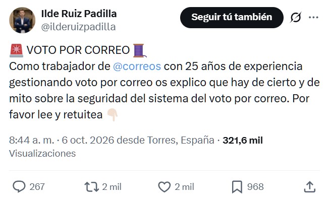 La opinión de un trabajador de Correos con 25 años de experiencia sobre el posible amaño de las elecciones con el voto por correo.