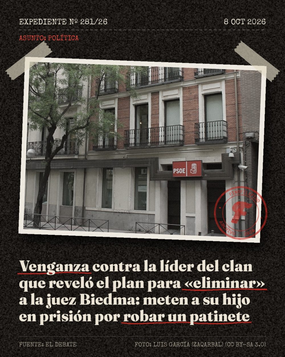 Meten en la cárcel al hijo de la líder de Los Rocho por robar un patinete. La Fiscalía pasó de querer negociar a negarse después de que Los Rocho señalaran a las cloacas del PSOE.