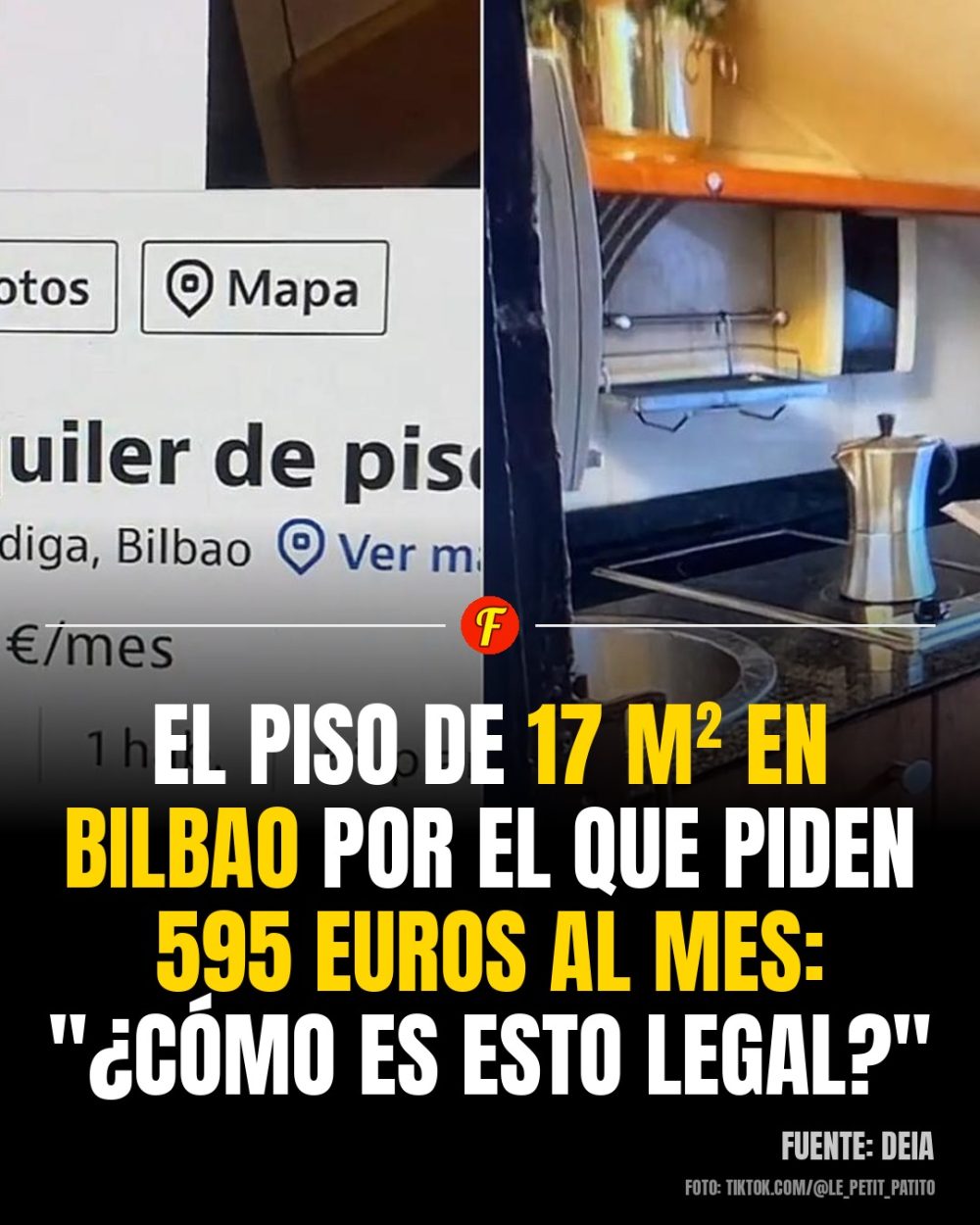 17 metros cuadrados en Bilbao, con la cama pegada a la cocina y un baño para hacer el skincare de rodillas: 595 euros al mes