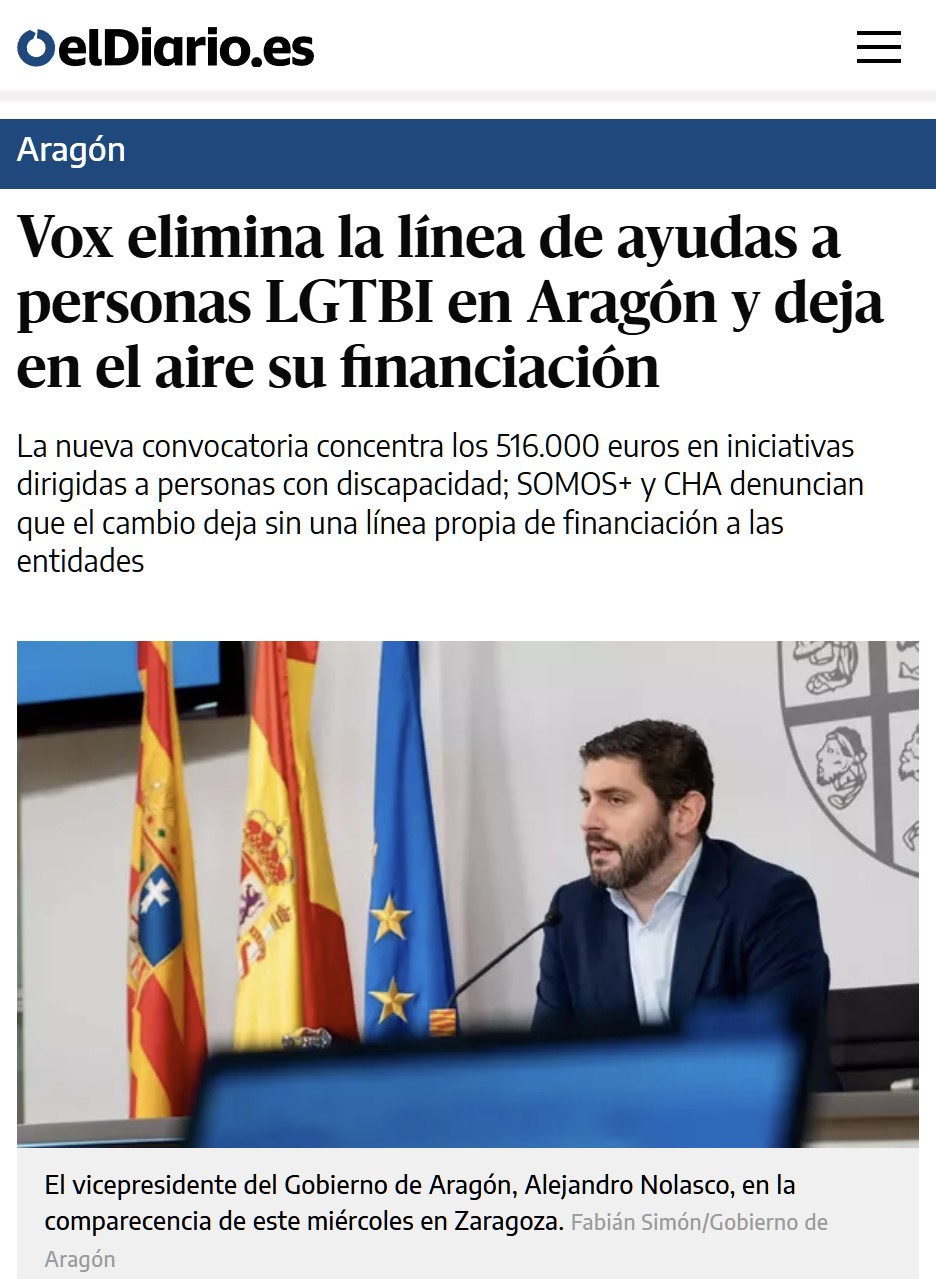 Han eliminado las subvenciones a chiringuitos LGTBI para crear otra partida dirigida a personas con discapacidad, y lo dicen en el propio artículo.