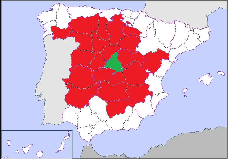 La región verde (Madrid) tiene más población que todas las regiones rojas juntas.
