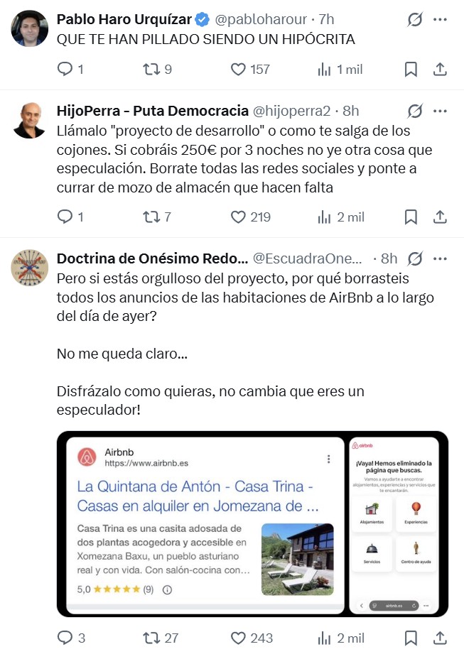 Progresista muy comprometido con el problema de la vivienda borra anuncios de Airbnb después de que le acusaran de ser un hipócrita.