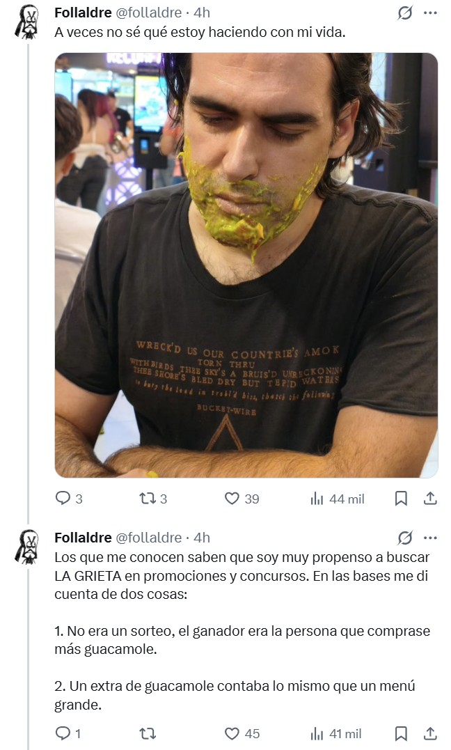 "Hace un par de meses Taco Bell sorteó un año de alquiler gratis para la persona que hiciese más pedidos que contengan guacamole. Yo, que soy un puto loco, pedí 1200 tarrinas de guacamole de un euro"