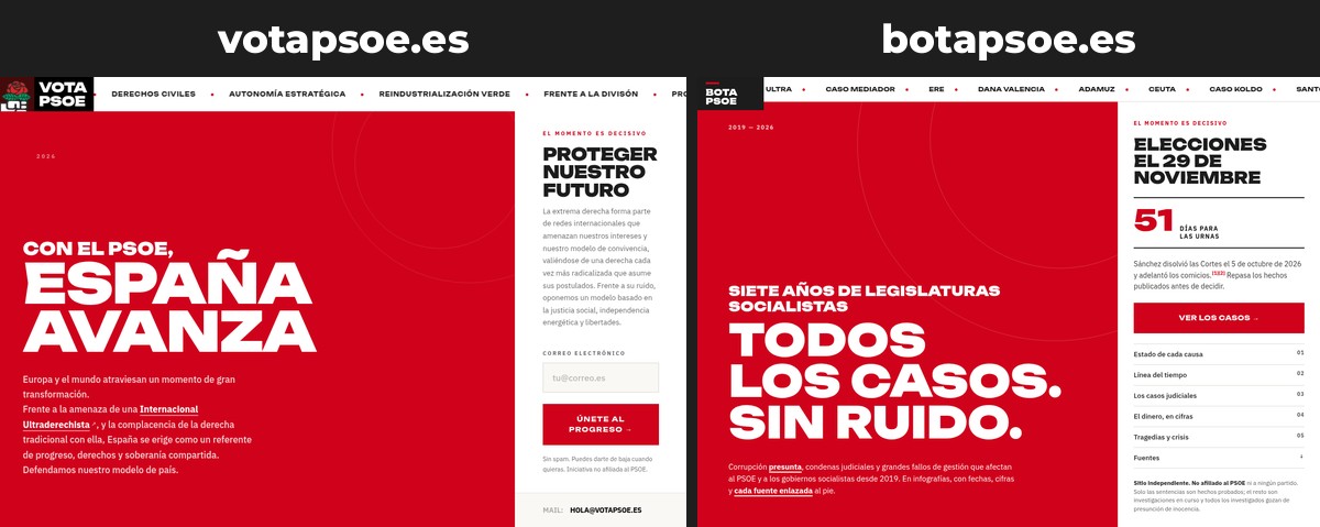 Votapsoe.es tiene un gemelo malvado: botapsoe.es, con todos los casos de corrupción del PSOE desde 2019