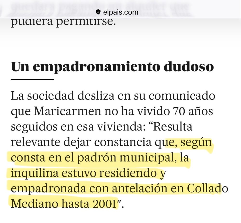 El País dice que Maricarmen Abascal Martín estuvo empadronada en Collado Mediano hasta 2001.