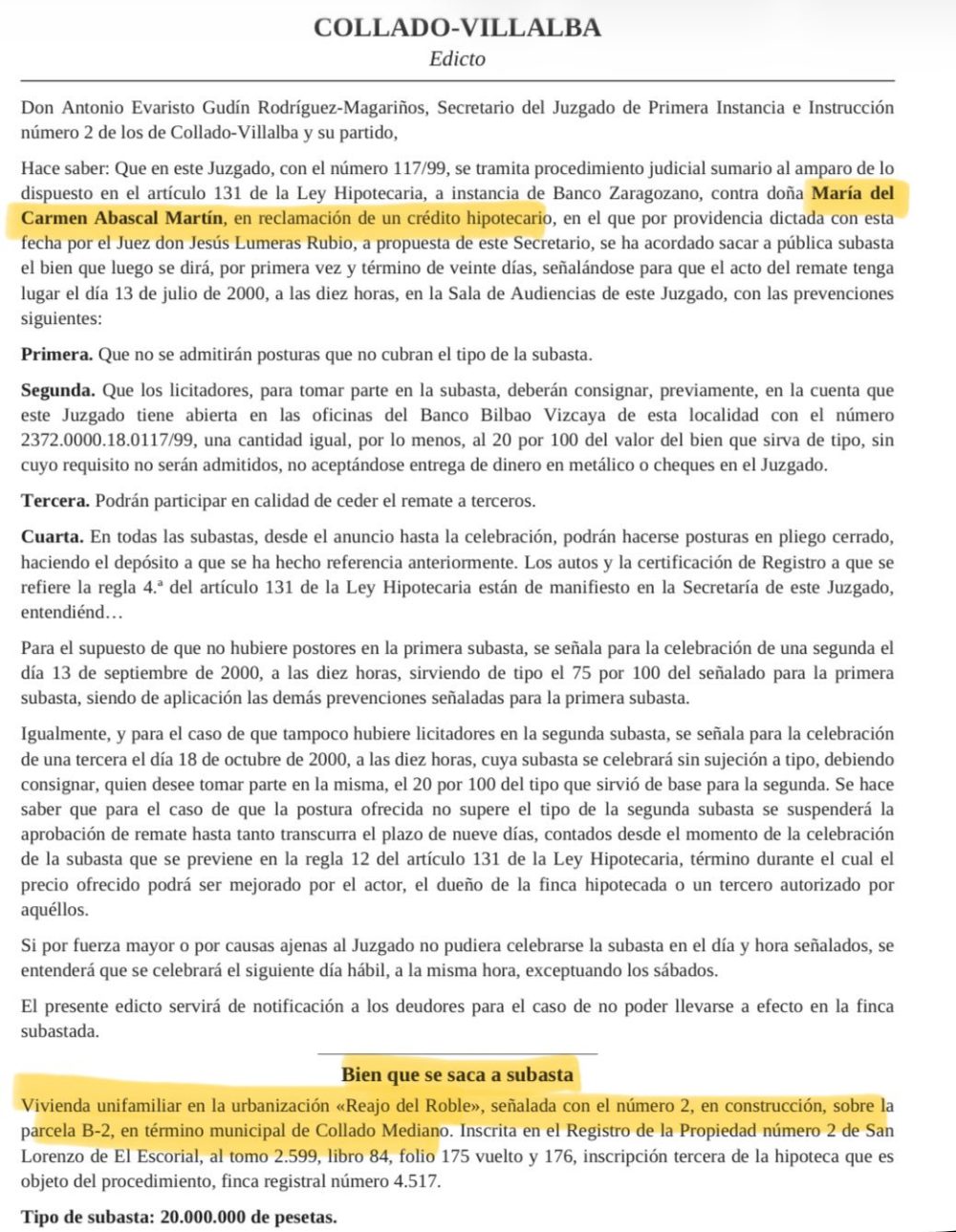 El País dice que Maricarmen Abascal Martín estuvo empadronada en Collado Mediano hasta 2001.