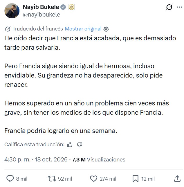 Bukele sabe cómo arreglar el problema de Francia.