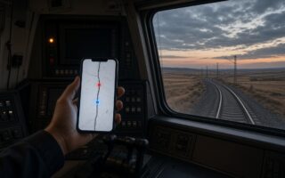 Maquinista con un GPS en la cabina